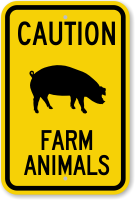 Farm Animals with Pig Symbol Caution Sign