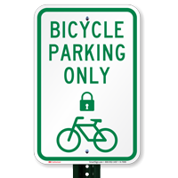 Bicycle Parking Only Signs with Lock Symbol