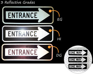 One way signs at night – compare three reflective grades
