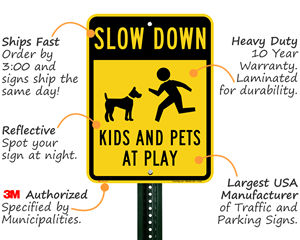 Slow Down Kids at Play Sign Features
