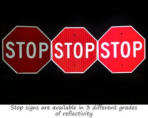 Stop signs 3 different grades of reflectivity