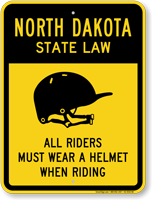 Helmet Law Sign For North Dakota