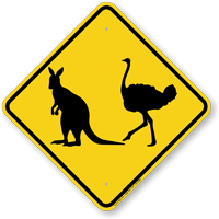 Kangaroo And Ostrich Crossing Sign