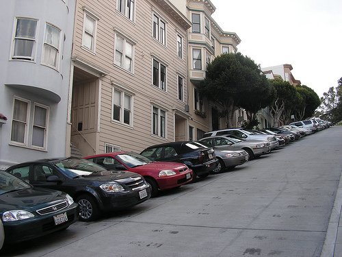 Cars parked on a steep hill in San Francsico