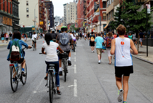 Bikers and pedestrians in NYC
