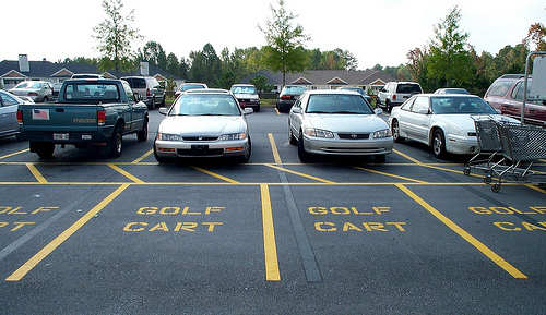 Golf cart parking spots at a Walmart