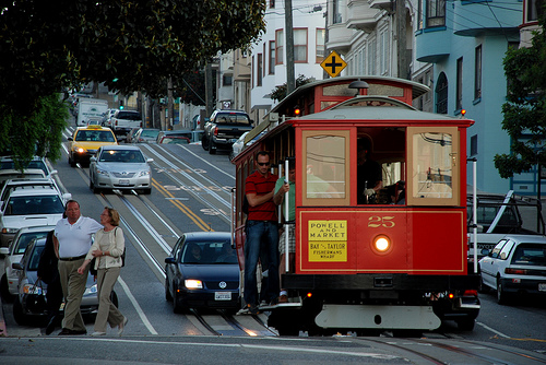 Trolley on hill in San Francisco