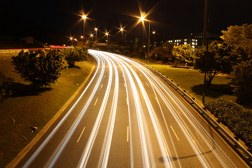light streamers on highway