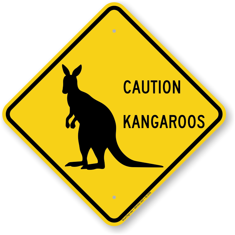 Caution Kangaroos Crossing Sign - Slow Down, SKU: K2-0291