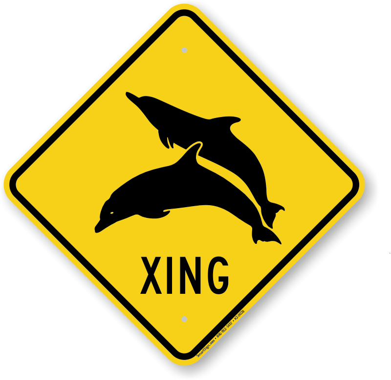 13" x 13" plastic funny Dolphin sign xing Crossings animal fish