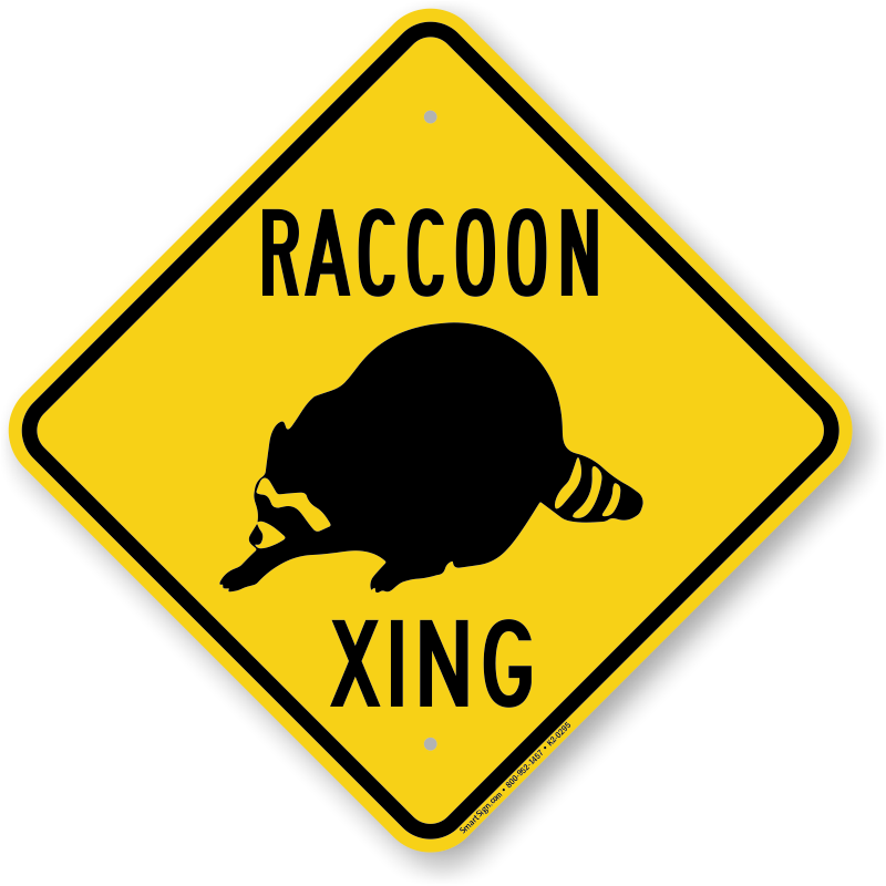 Crossing RACCOON XING  Aluminum Novelty Amber Sign 17" X 17" DIAGONAL SIGN