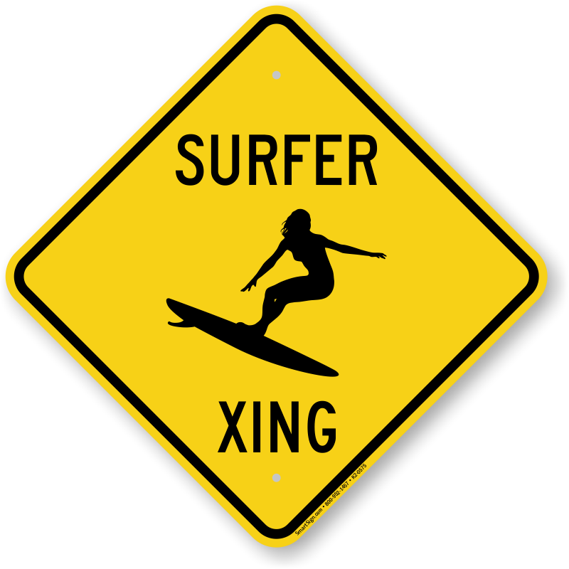 Surfer Crossing Xing Symbol Highway Route Sign 