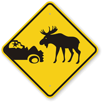 Car Crash & Moose Graphic Sign