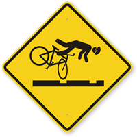 Cyclists Falling on Streetcar Track Symbol
