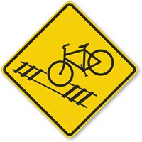 Rail Tracks - Cyclists Take Care Symbol Sign