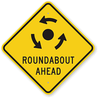 Roundabout Ahead with Anti Clockwise Direction Arrows Sign