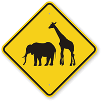 Zoo Animals Crossing Sign, Elephant and Giraffe Symbol