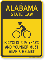 Bicyclists 15 Years Wear Helmet Alabama Law Sign
