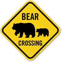 Bear Crossing Sign With Bear and Cub Graphics