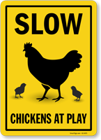 Chickens At Play Slow Down Sign