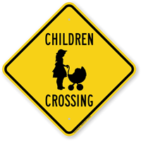 Children Crossing Sign with Baby Stroller Graphic