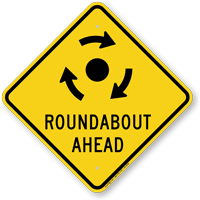 Roadabout Ahead with Clockwise Arrows