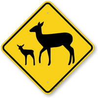 Deer with Fawn Crossing Sign