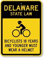 Bicyclists 17 Years Wear Helmet Delaware Law Sign