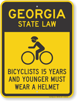 Bicyclists 15 Years Wear Helmet Georgia Law Sign