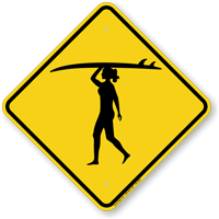Girl Surfer Symbol Crossing Sign