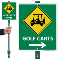 Golf Carts Sign with Right Arrow