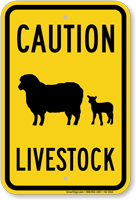 Livestock Caution Sign, Sheep and Lamb Symbol