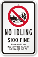 Massachusetts Law $100 Fine No Idling Sign