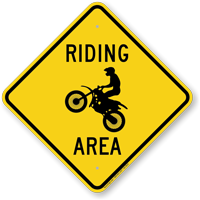 Motorcycle Crossing Sign, Riding Area with Graphic