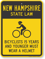 Bicyclists 15 Years Wear Helmet New Hampshire Sign