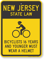 Bicyclists 16 Years Wear Helmet New Jersey Sign
