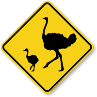 Ostrich with Chick Crossing Sign