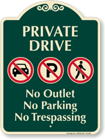 Private Drive, No Outlet or Parking Signature Sign