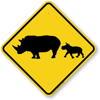 Rhinoceros with Calf Crossing Sign