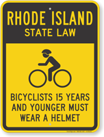Bicyclists 15 Years Wear Helmet Rhode Island Sign
