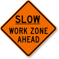 Slow Work Zone Ahead Road Work Sign