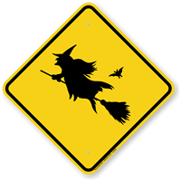 Witch Symbol Humorous Road Crossing Sign
