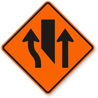 Center Lane Closed Ahead - Road Warning Sign