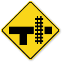 Highway-Light Rail Transit Grade Crossing (Right Symbol) Sign