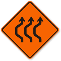 Left Double Reverse Curve (3 Lanes) Sign