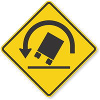Truck Rollover Warning Symbol - Sharp Left Turn Sign