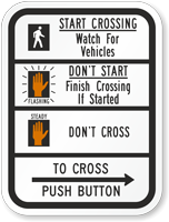 To Cross Push Button Road Traffic Signal Sign