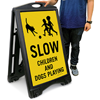 Children and Dogs Playing Sign