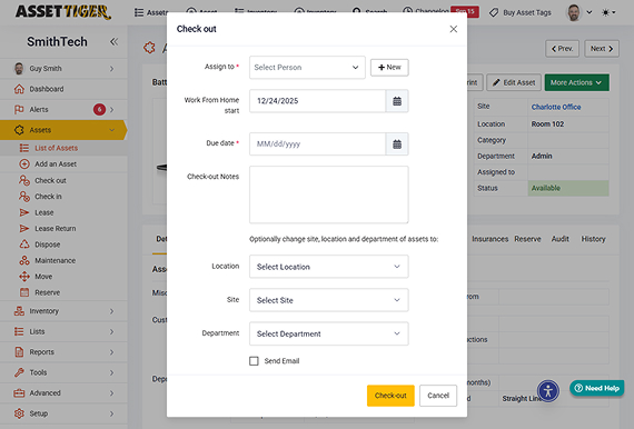 check-in and check out feature